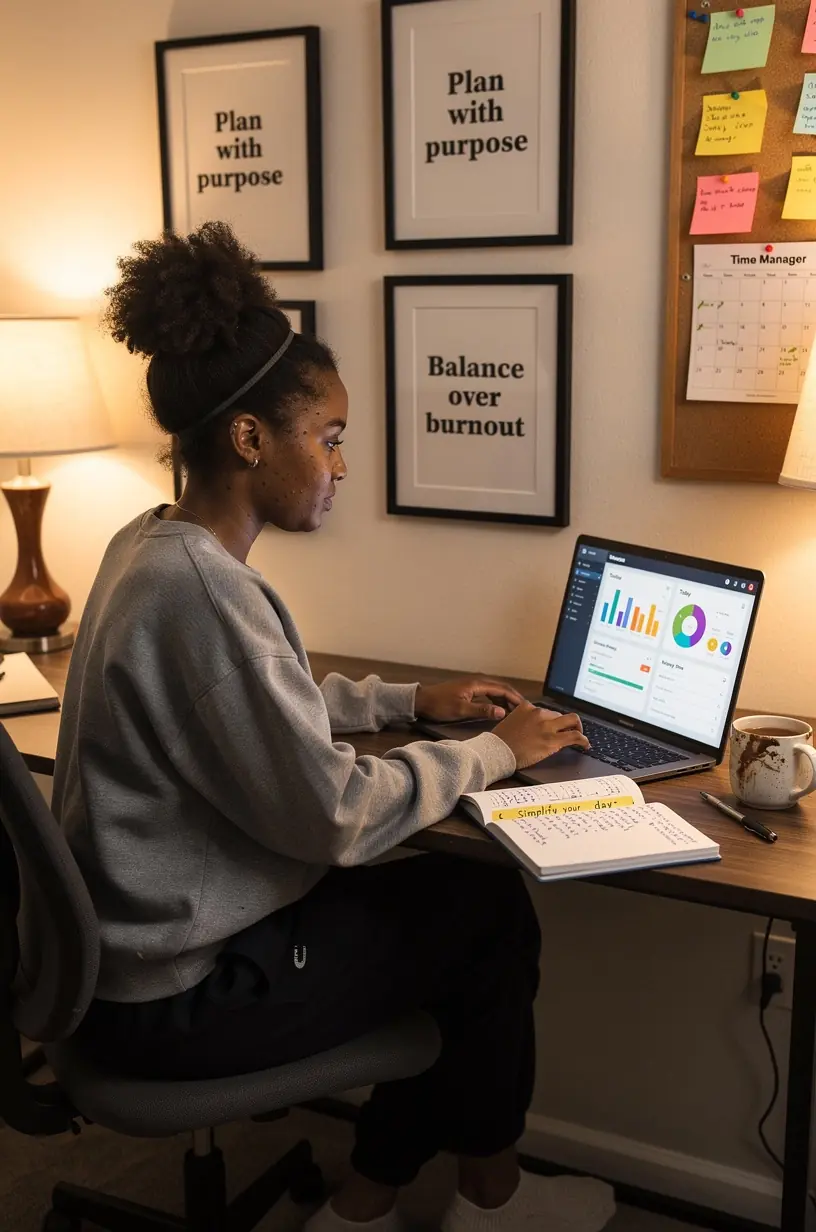 Professional reviewing a digital checklist on a computer monitor in a bright office environment.