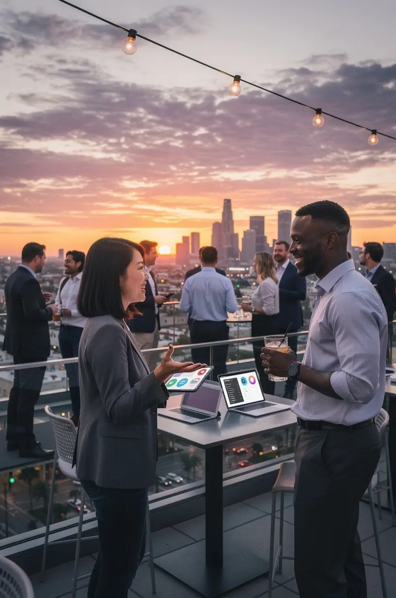 Close-up of a laptop screen displaying a productivity app dashboard with charts and task lists.
